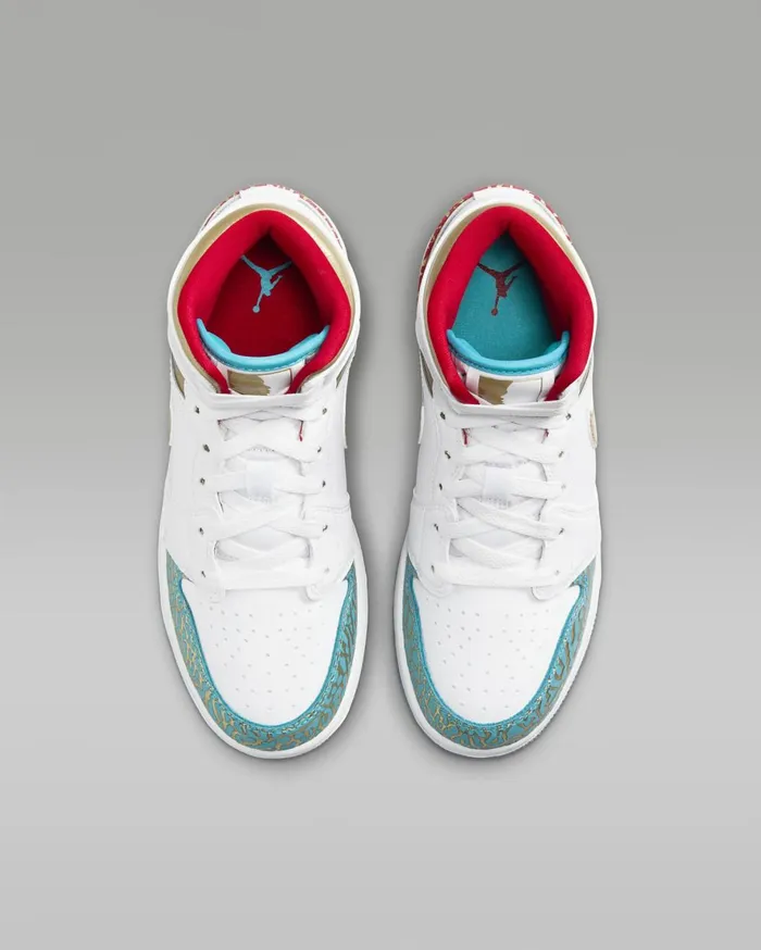 Jordan Kids Nike Air Jordan 1 Mid Sneaker School Whiteuniversity Redmetallic Gold