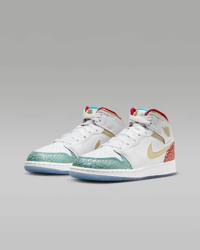 Jordan Kids Nike Air Jordan 1 Mid Sneaker School Whiteuniversity Redmetallic Gold