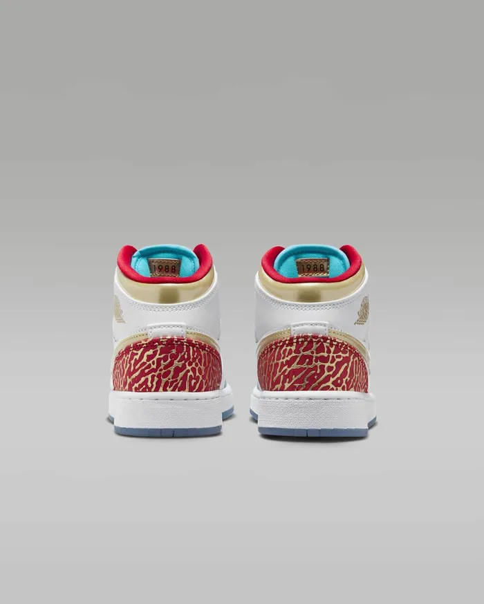 Jordan Kids Nike Air Jordan 1 Mid Sneaker School Whiteuniversity Redmetallic Gold