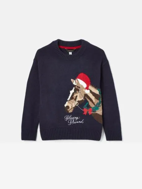 Jumpers and Knitwear Girls Joules Navy Blue Intarsia Artwork Jumper