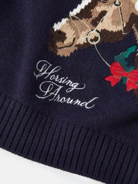 Jumpers and Knitwear Girls Joules Navy Blue Intarsia Artwork Jumper