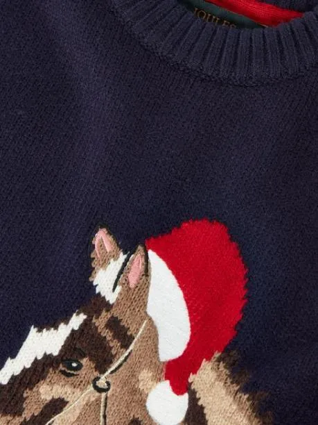 Jumpers and Knitwear Girls Joules Navy Blue Intarsia Artwork Jumper