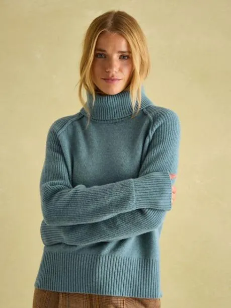 Jumpers and Knitwear Women Joules Blue Merino Wool Jumper With Detachable Roll Neck