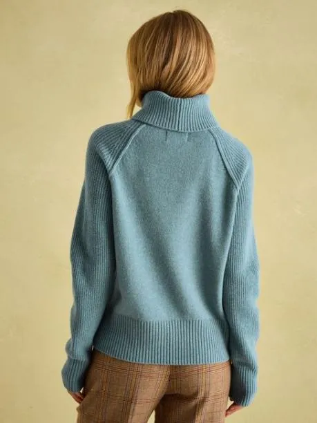 Jumpers and Knitwear Women Joules Blue Merino Wool Jumper With Detachable Roll Neck