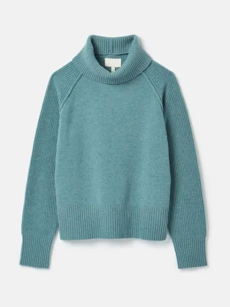 Jumpers and Knitwear Women Joules Blue Merino Wool Jumper With Detachable Roll Neck