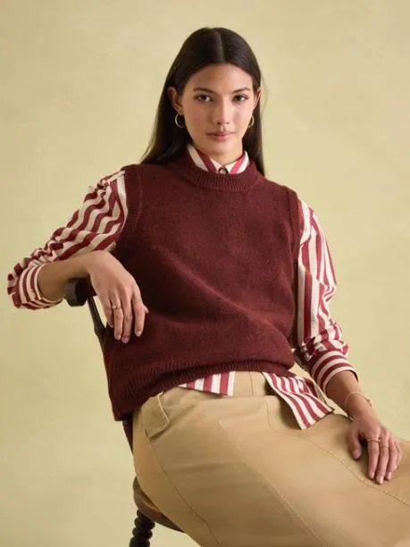Jumpers and Knitwear Women Joules Burgundy Regular Fit Knitted Vest