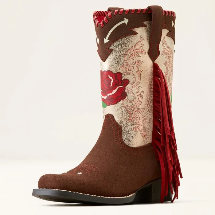 Kids Big Kids039 Footwear Ariat Futurity Fringe Rodeo Quincy Western Boot Chocolate Suederange Riding Ruby