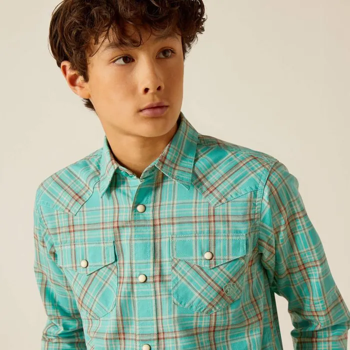 Kids Button Down Shirts Ariat Hudsyn Retro Fit Shirt Blue Turquoise Kids Button Down Shirts Ariat Hudsyn Retro Fit Shirt Blue Turquoise