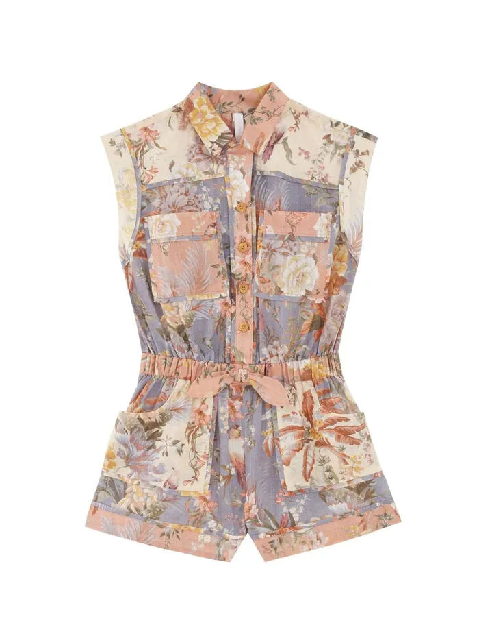 Kids Clothing Zimmermann Tallow Pocket Playsuit Spliced