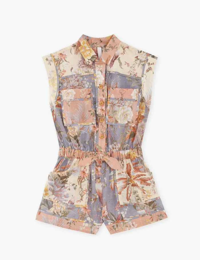 Kids Clothing Zimmermann Tallow Pocket Playsuit Spliced