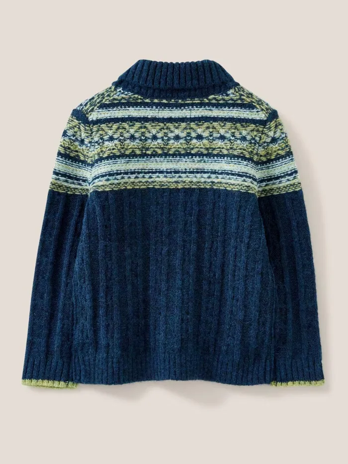 Kids White Stuff Knitwear Fairisle Shawl Neck Jumper Teal Multi Kids White Stuff Knitwear Fairisle Shawl Neck Jumper Teal Multi
