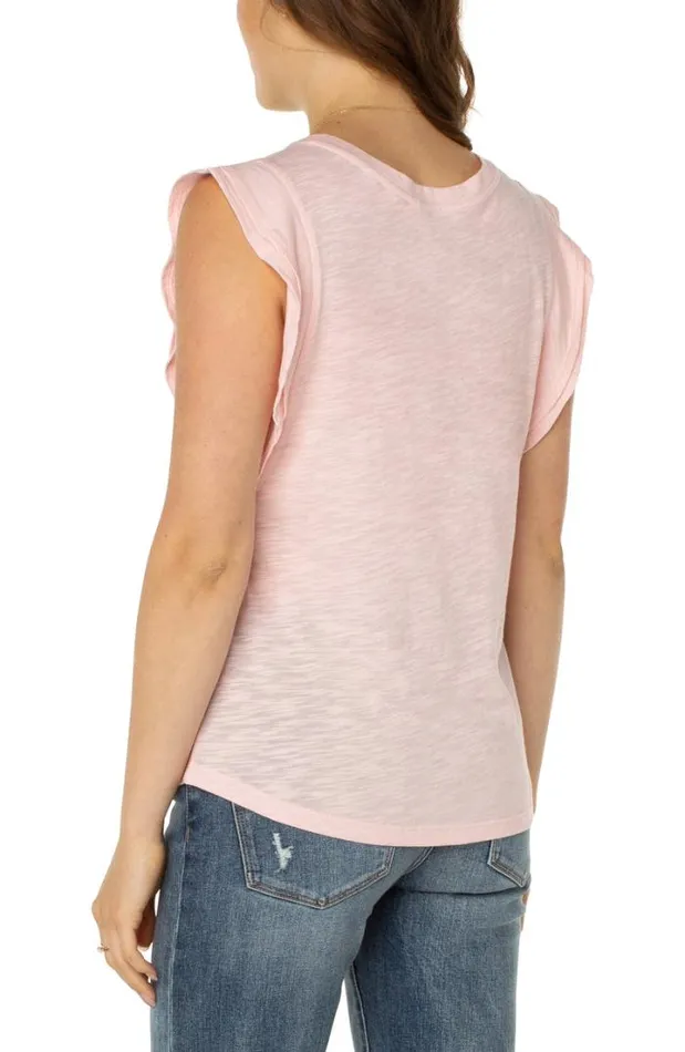 KNIT TOPS Women Liverpool Los Angeles DOUBLE FLUTTER SLEEVE KNIT TOP Peony