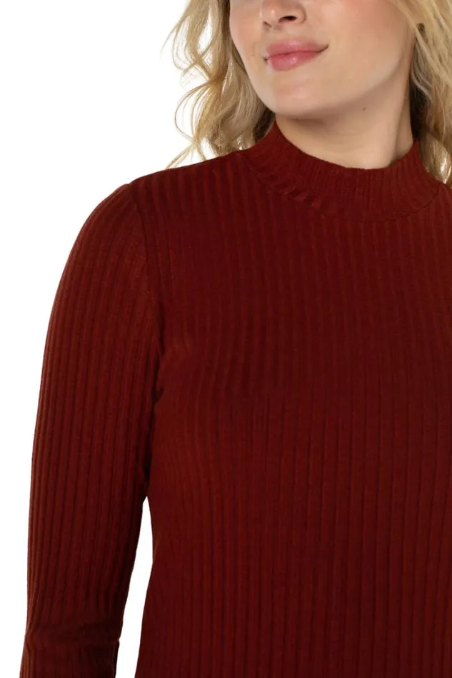 KNIT TOPS Women Liverpool Los Angeles MOCK NECK LONG SLEEVE KNIT TOP Deep Cinnamon