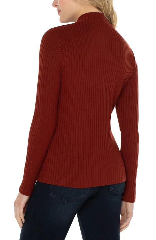 KNIT TOPS Women Liverpool Los Angeles MOCK NECK LONG SLEEVE KNIT TOP Deep Cinnamon