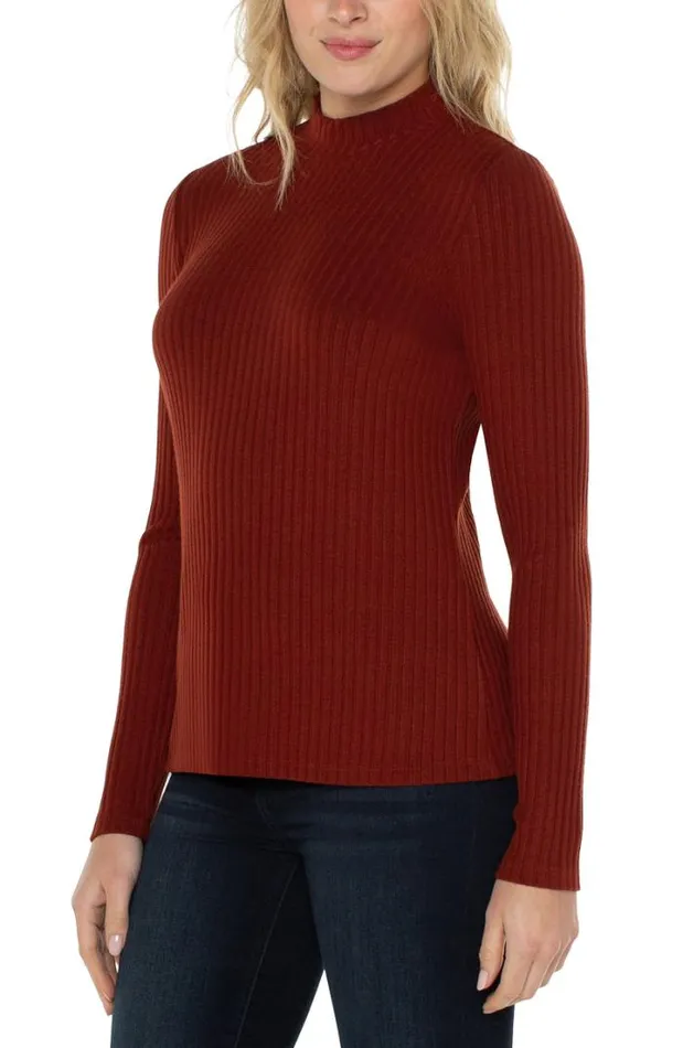 KNIT TOPS Women Liverpool Los Angeles MOCK NECK LONG SLEEVE KNIT TOP Deep Cinnamon
