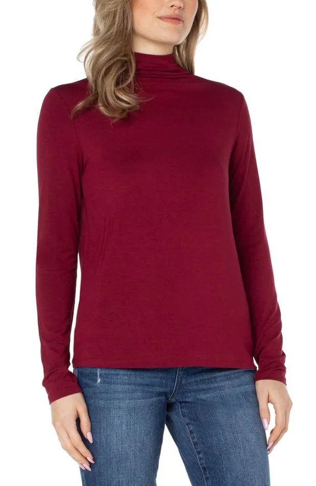 KNIT TOPS Women Liverpool Los Angeles MOCK NECK LONG SLEEVE KNIT TOP Red Velvet