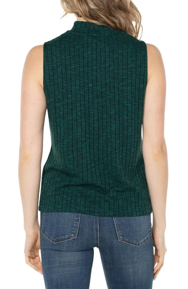 KNIT TOPS Women Liverpool Los Angeles MOCK NECK SLEEVELESS KNIT TOP Deep Emerald Green