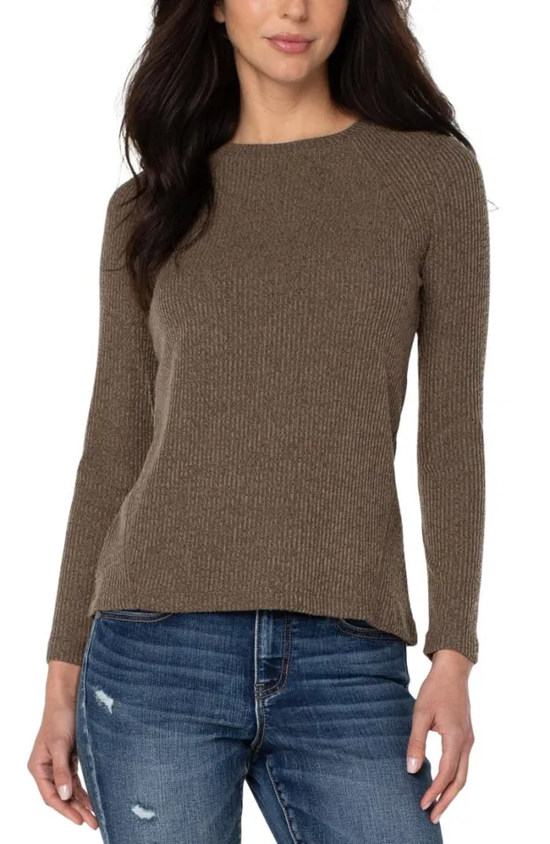 KNIT TOPS Women Liverpool Los Angeles TEXTURED BLOCK LONG SLEEVE KNIT TOP Earth Brown Melange KNIT TOPS Women Liverpool Los Angeles TEXTURED BLOCK LONG SLEEVE KNIT TOP Earth Brown Melange