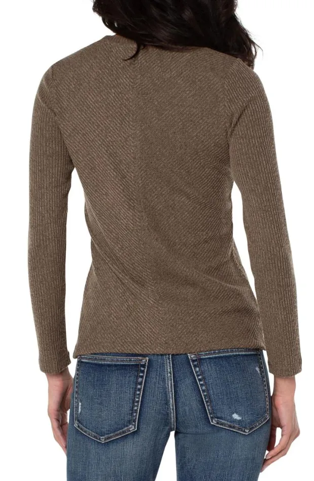 KNIT TOPS Women Liverpool Los Angeles TEXTURED BLOCK LONG SLEEVE KNIT TOP Earth Brown Melange