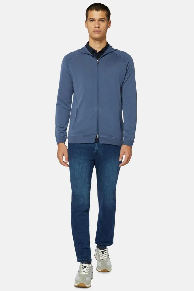 Knitwear Men Boggi Milano Air Force Blue Merino Wool FullZip Hoodie Airblue