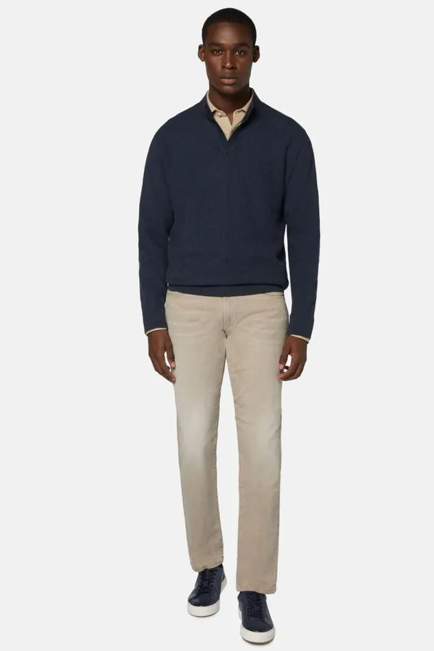Knitwear Men Boggi Milano Indigo Cotton Open Neck Jumper Indigo