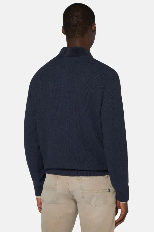 Knitwear Men Boggi Milano Indigo Cotton Open Neck Jumper Indigo Knitwear Men Boggi Milano Indigo Cotton Open Neck Jumper Indigo