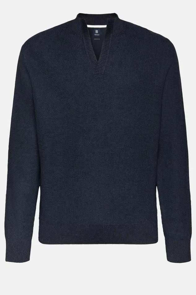 Knitwear Men Boggi Milano Indigo Cotton Open Neck Jumper Indigo Knitwear Men Boggi Milano Indigo Cotton Open Neck Jumper Indigo