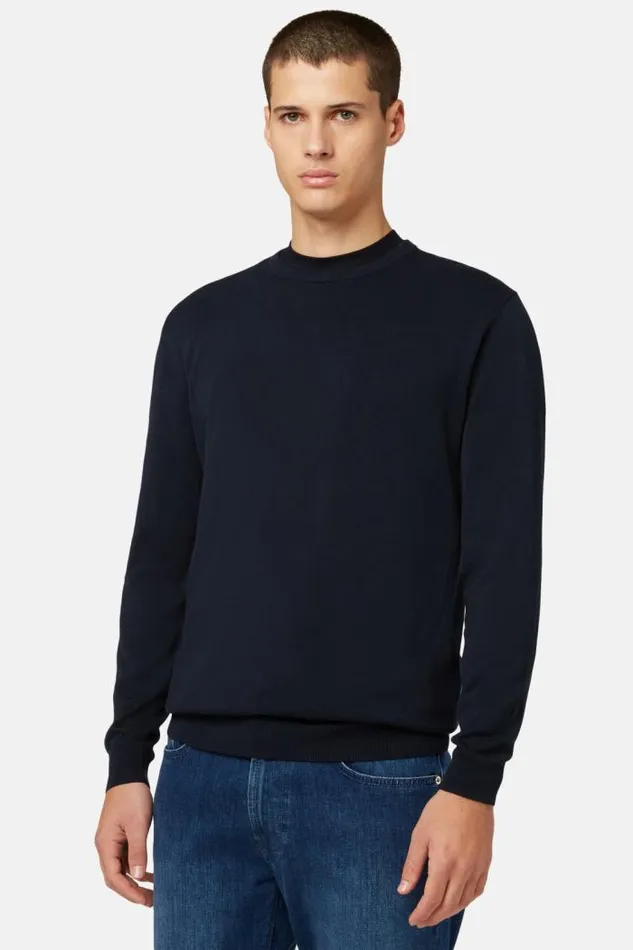 Knitwear Men Boggi Milano Navy Roundneck Pima Cotton Sweater Navy Blue Knitwear Men Boggi Milano Navy Roundneck Pima Cotton Sweater Navy Blue