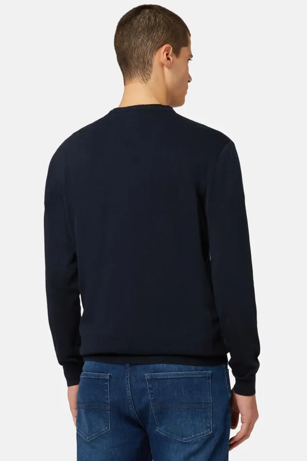 Knitwear Men Boggi Milano Navy Roundneck Pima Cotton Sweater Navy Blue Knitwear Men Boggi Milano Navy Roundneck Pima Cotton Sweater Navy Blue