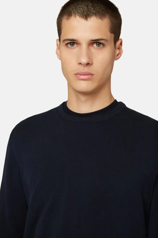 Knitwear Men Boggi Milano Navy Roundneck Pima Cotton Sweater Navy Blue Knitwear Men Boggi Milano Navy Roundneck Pima Cotton Sweater Navy Blue