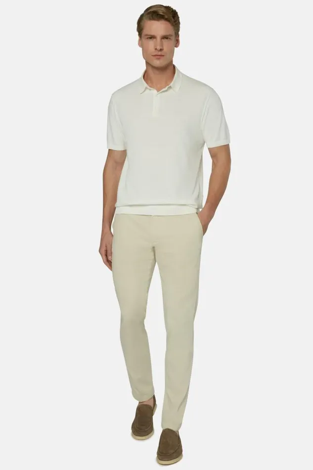 Knitwear Men Boggi Milano White Cotton Crepe Knit Polo Shirt White