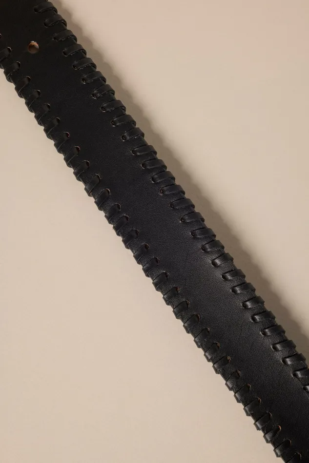 Laced Leather Belt With Metal Studded Keeper Black Women Lucky Brand Belts