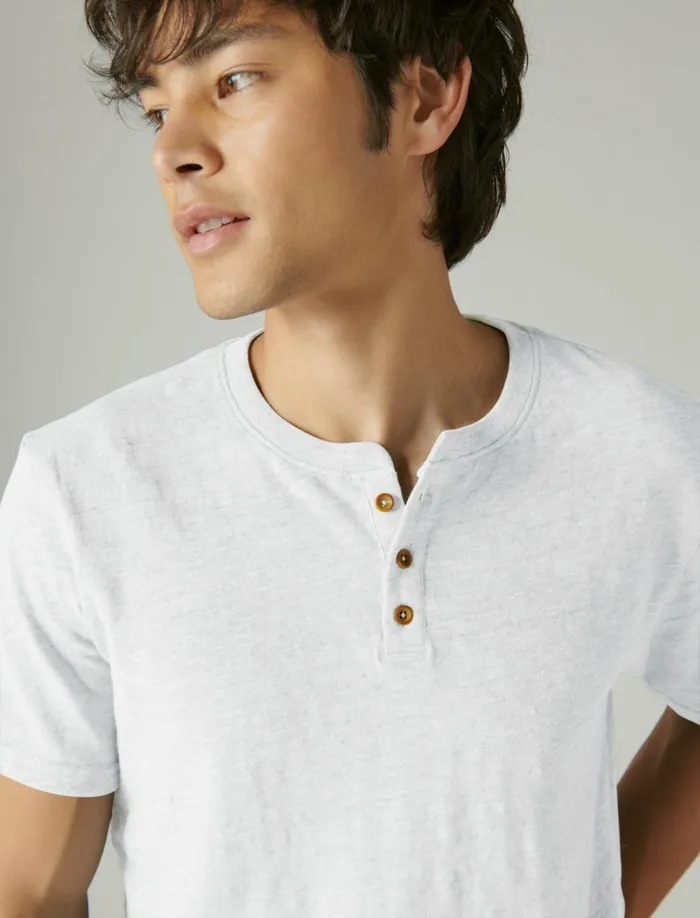 Linen Short Sleeve Henley Bright White Men Lucky Brand Shirts and Tops