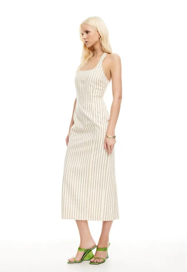 Lioness Fashion LES DEUX MIDI DRESS Cream Stripe Women Dresses Lioness Fashion LES DEUX MIDI DRESS Cream Stripe Women Dresses