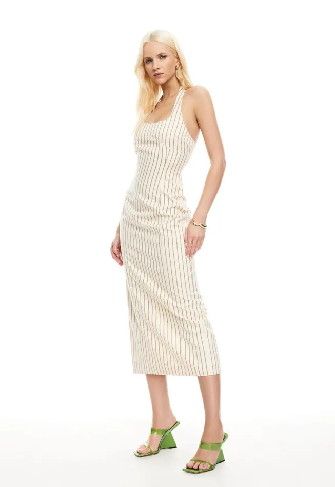Lioness Fashion LES DEUX MIDI DRESS Cream Stripe Women Dresses Lioness Fashion LES DEUX MIDI DRESS Cream Stripe Women Dresses