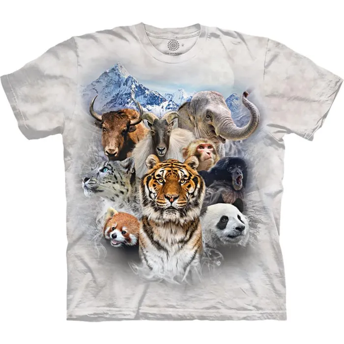 Liquid Blue TShirt Men Himalayan Mountain Collage Classic Cotton TShirt
