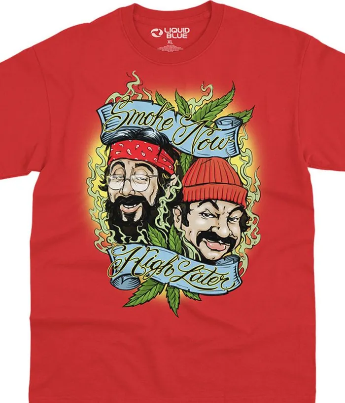 Liquid Blue TShirt Men Smoke Now High Later Red TShirt
