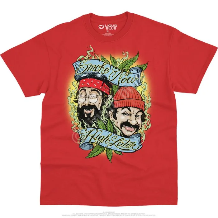 Liquid Blue TShirt Men Smoke Now High Later Red TShirt