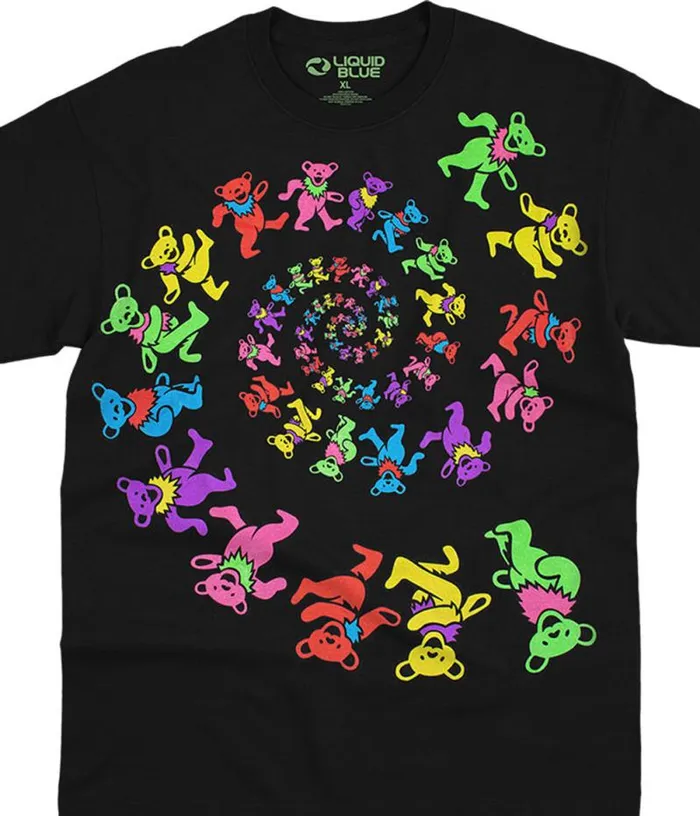 Liquid Blue TShirt Men Spiral Bears Blacklight Black TShirt