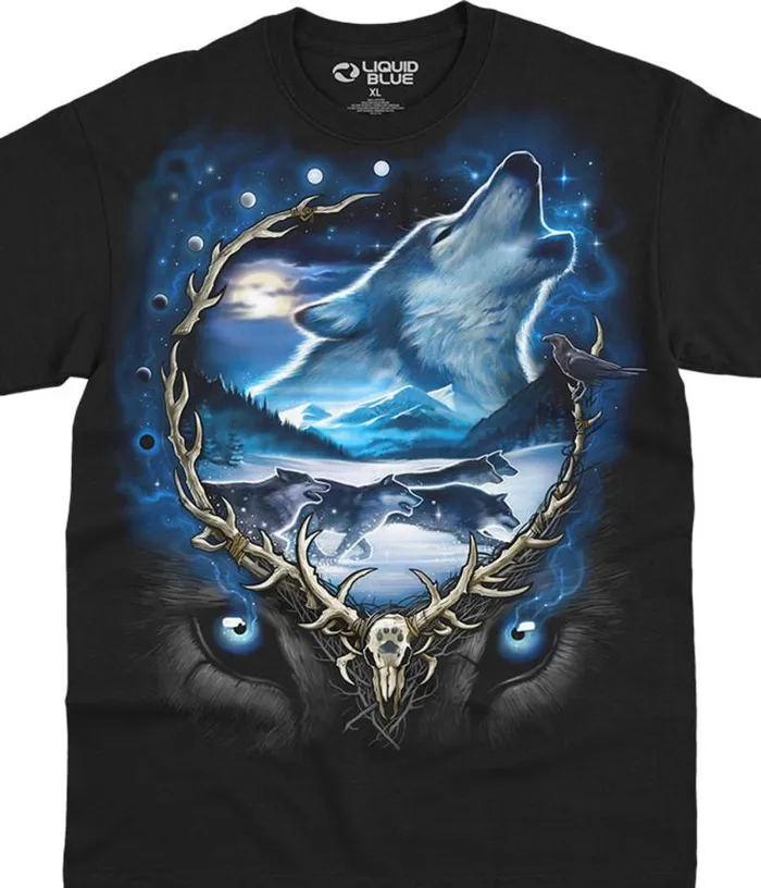 Liquid Blue TShirt Men Wolf Run Black TShirt