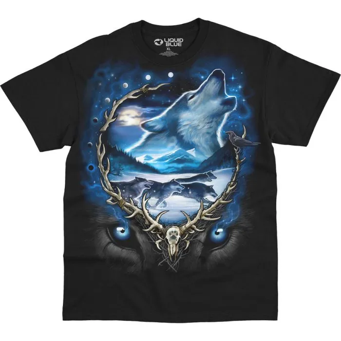 Liquid Blue TShirt Men Wolf Run Black TShirt