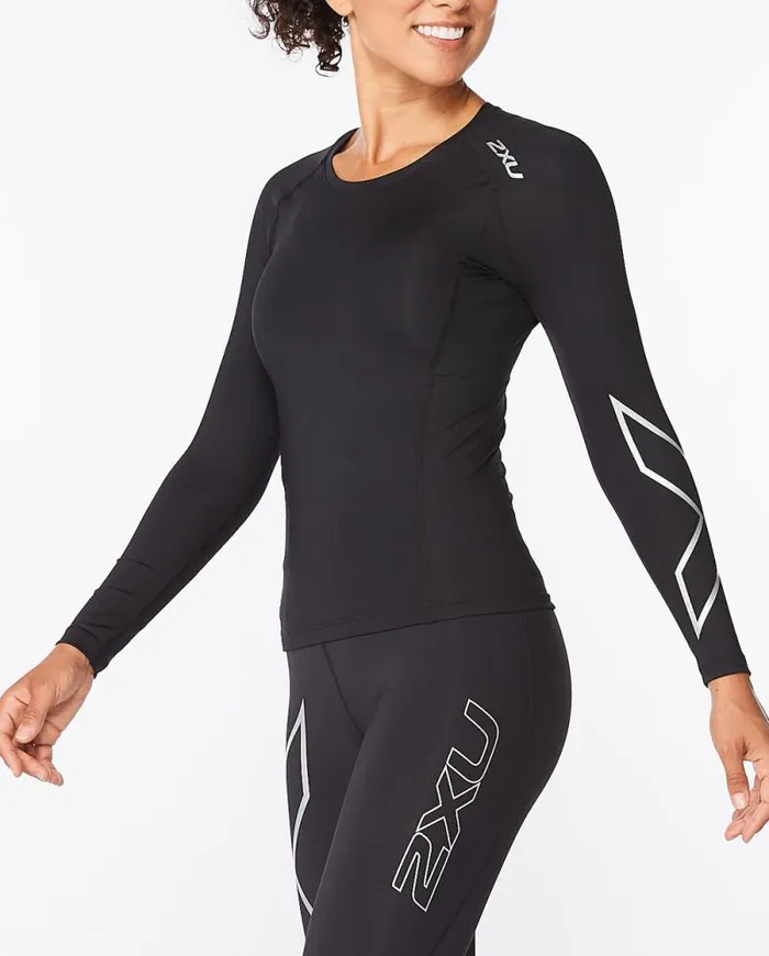 Long Sleeve and Jumpers Womens 2XU Core Compression Long Sleeve Blacksilver