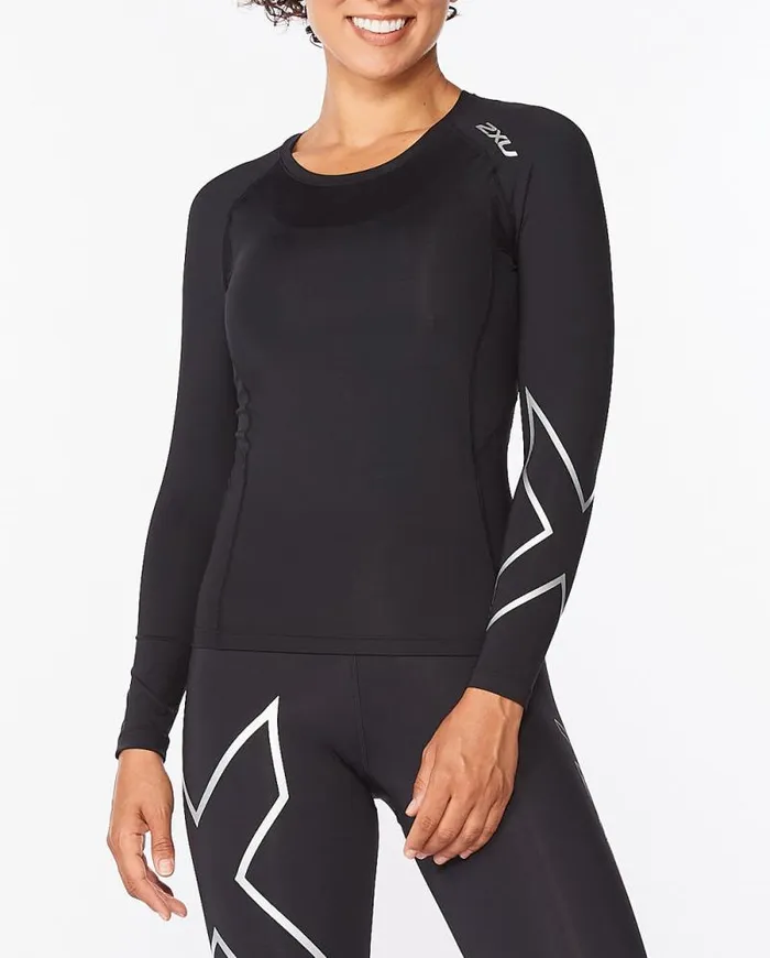 Long Sleeve and Jumpers Womens 2XU Core Compression Long Sleeve Blacksilver