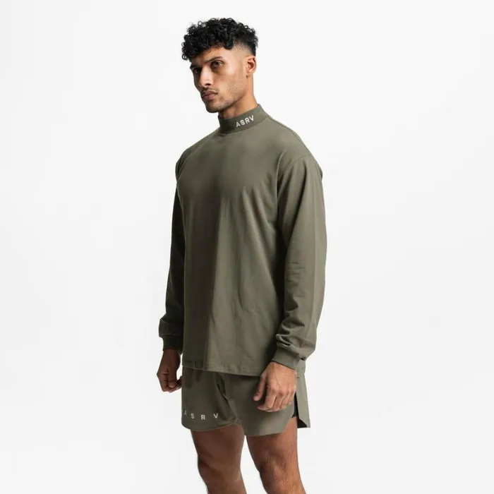 Long Sleeves Men ASRV CottonPlus Mock Neck Long Sleeve Faded Olive