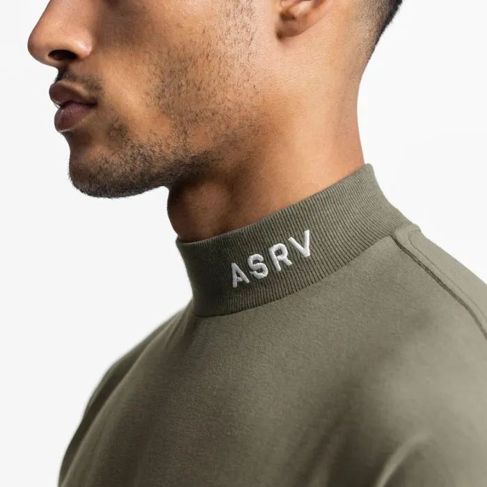 Long Sleeves Men ASRV CottonPlus Mock Neck Long Sleeve Faded Olive