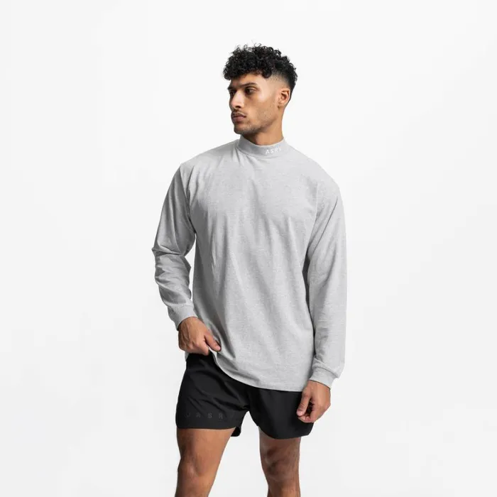 Long Sleeves Men ASRV CottonPlus Mock Neck Long Sleeve Heather Grey