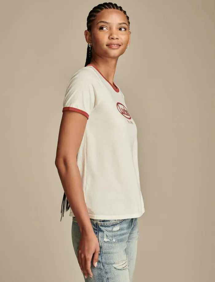 Lucky Logo Classic Crew Ringer Lilly White Women Lucky Brand Graphic Tees