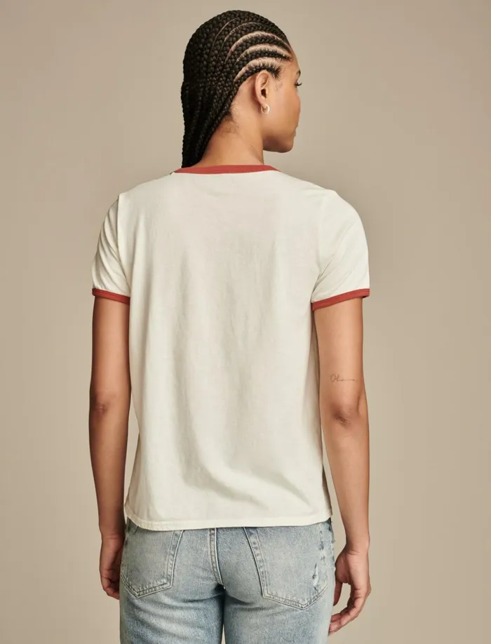 Lucky Logo Classic Crew Ringer Lilly White Women Lucky Brand Graphic Tees