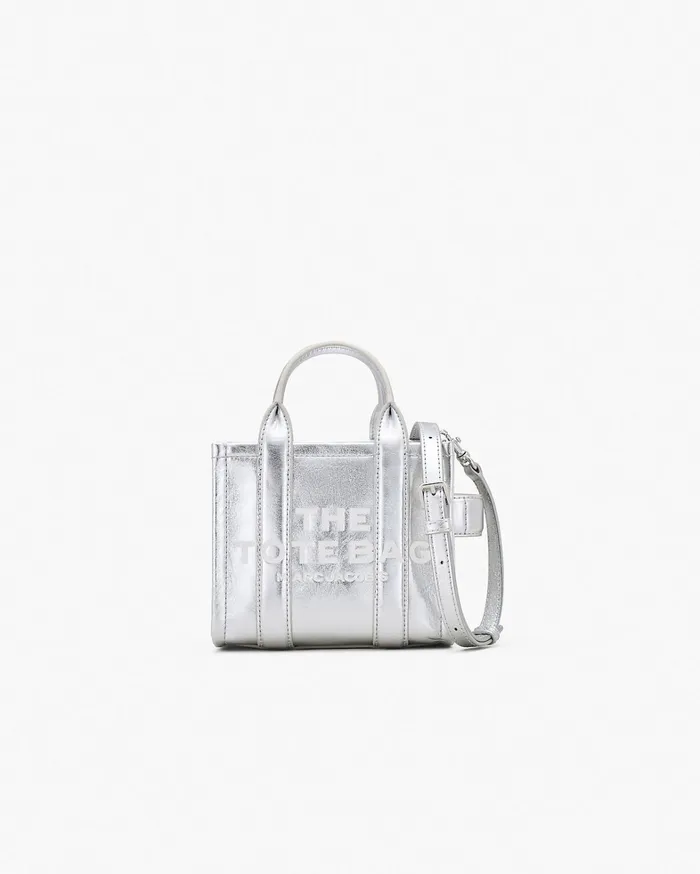 Marc Jacobs Mini Bags Women The Metallic Leather Crossbody Tote Bag Metallic Silver Marc Jacobs Mini Bags Women The Metallic Leather Crossbody Tote Bag Metallic Silver