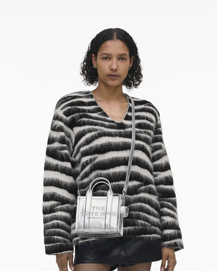 Marc Jacobs Mini Bags Women The Metallic Leather Crossbody Tote Bag Metallic Silver
